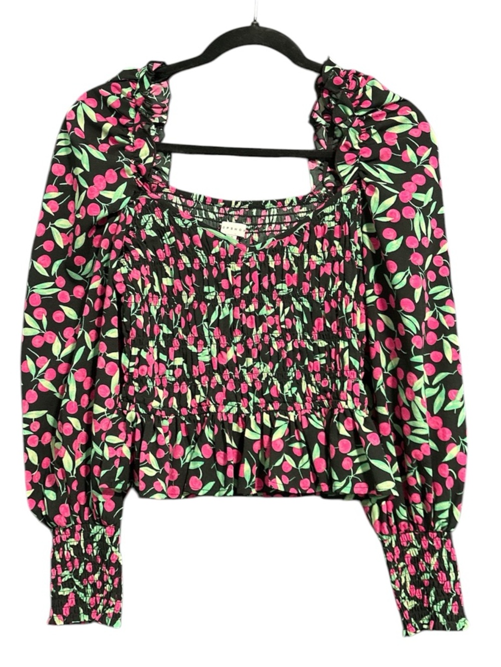 TOPSHOP Cherries 🍒 Smocked Puff Sleeve Off Shoulder Option Crop Top